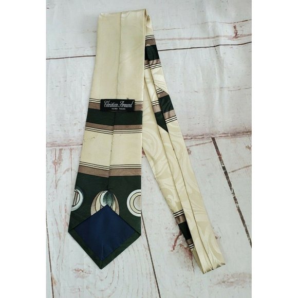 Christian Armand Men's Cream Green Abstract Design Rare Hand Made Necktie - Picture 6 of 12